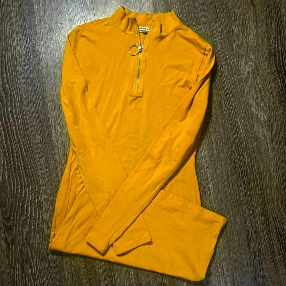 Mustard Yellow Bodycon Dress Size M, Women's Dress With Silver Zipper